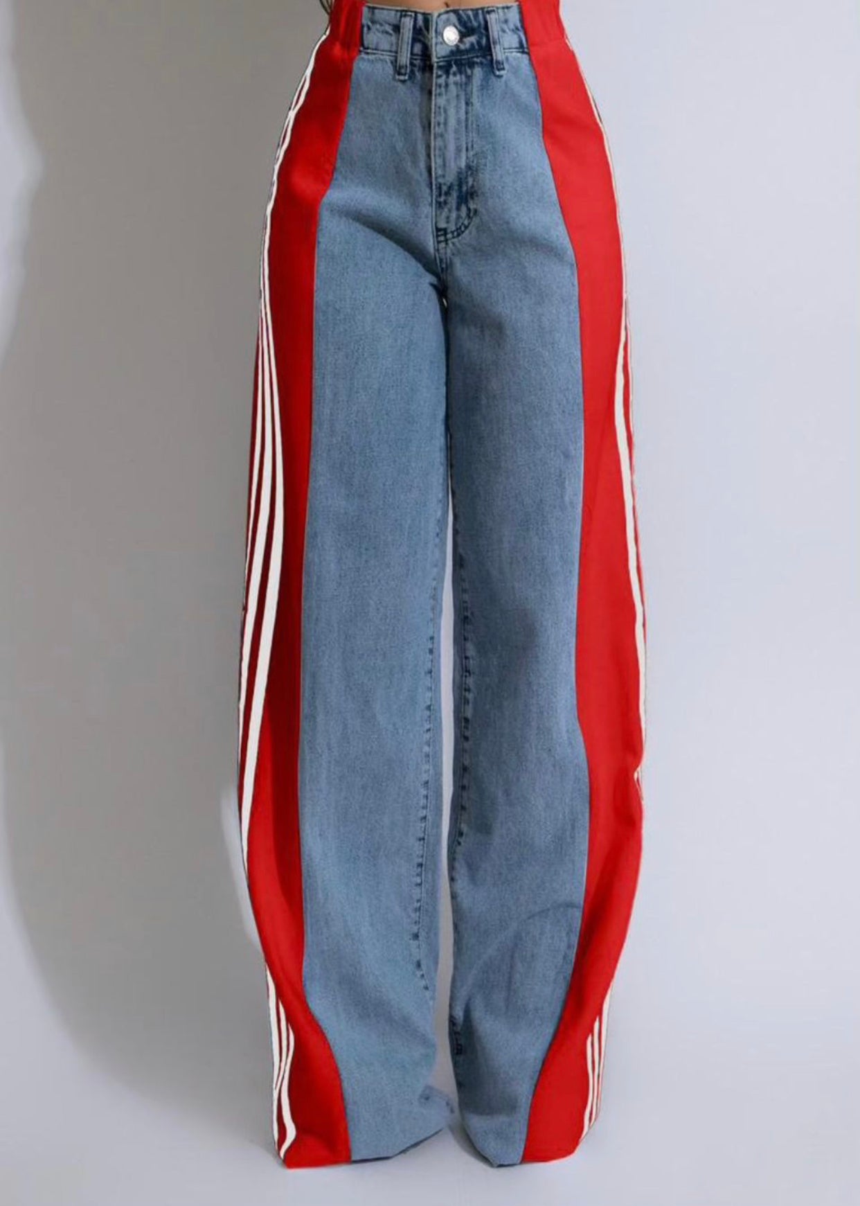 "All Day Dreaming" Side Seam Striped Wide Leg High Waist Stretch Jeans