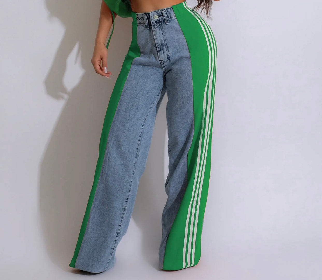 "All Day Dreaming" Side Seam Striped Wide Leg High Waist Stretch Jeans