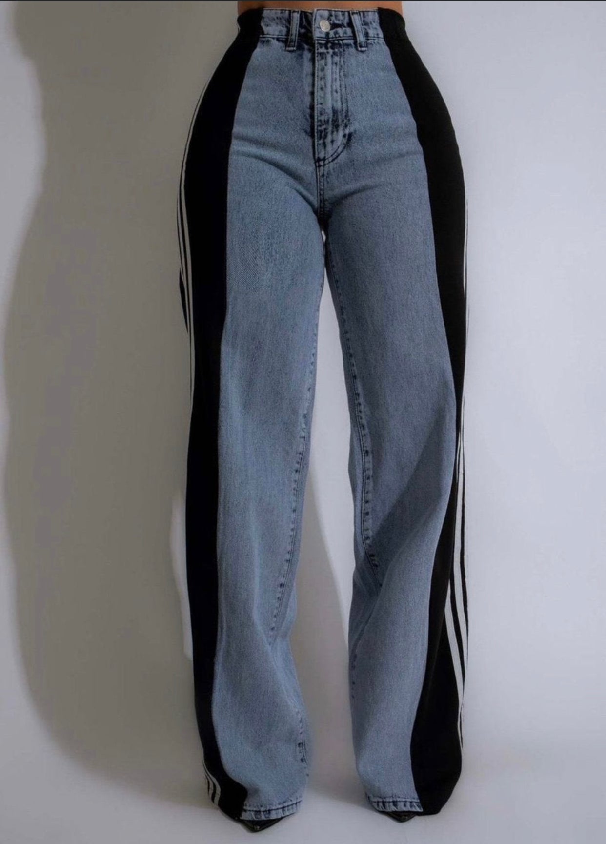 "All Day Dreaming" Side Seam Striped Wide Leg High Waist Stretch Jeans