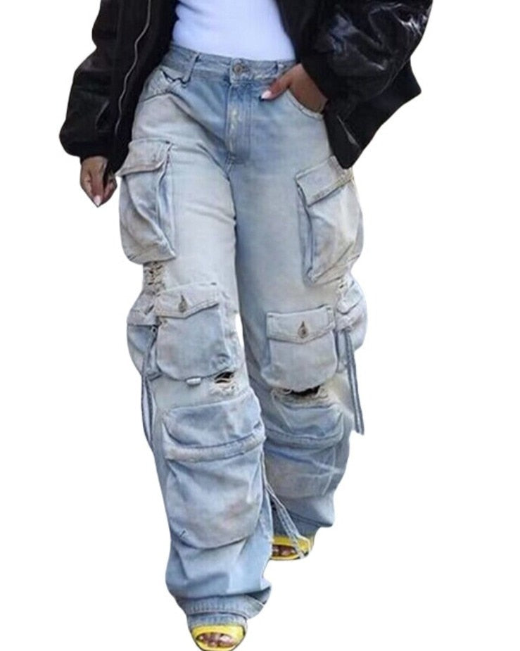 "Safari" Women's Style Distressed Cargo Pants