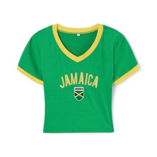 "Ya Man" Jamaican Novelty Crop Top Casual V Neck Letter Print