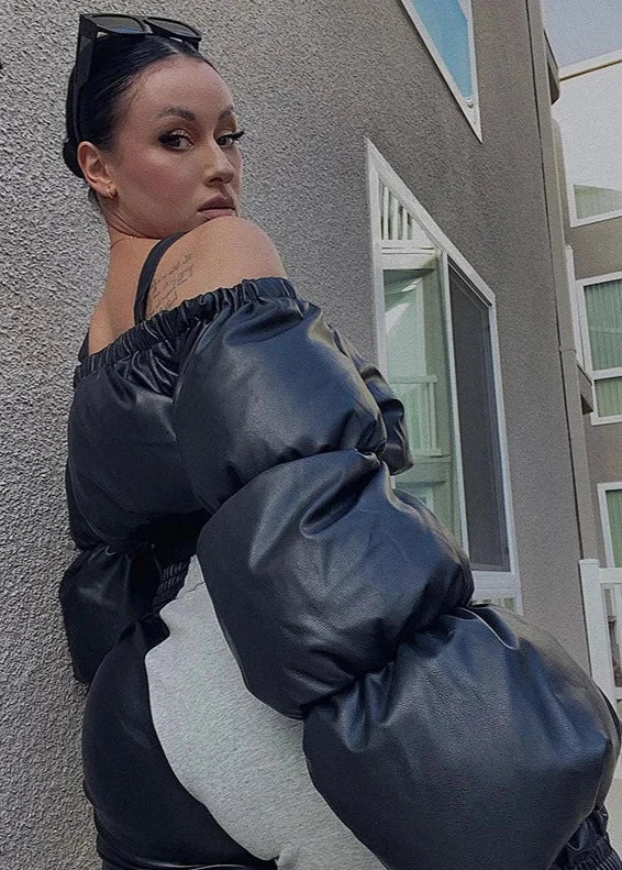 “Missy” Leather Bomber Shirt with Spaghetti Straps