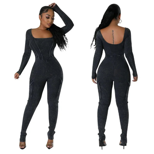 'Be mine" Knitted Ribbed Cargo Jumpsuit