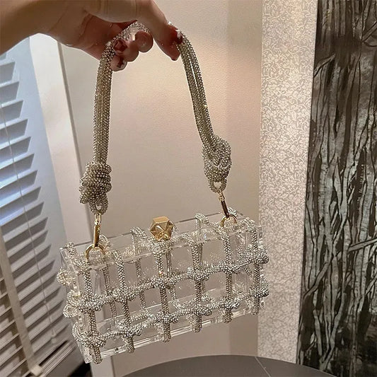 "The Boutique" Rhinestone Rope Clear Acrylic Evening Clutch Bag
