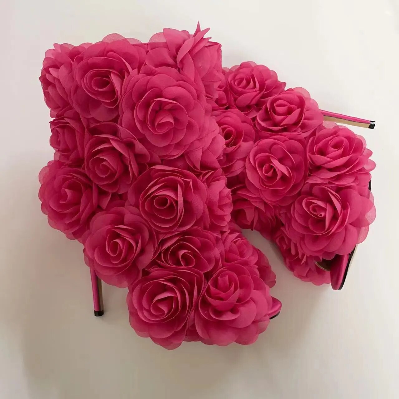 "Blossom" Peep Toe Handmade Rose Petal Ankle Boots