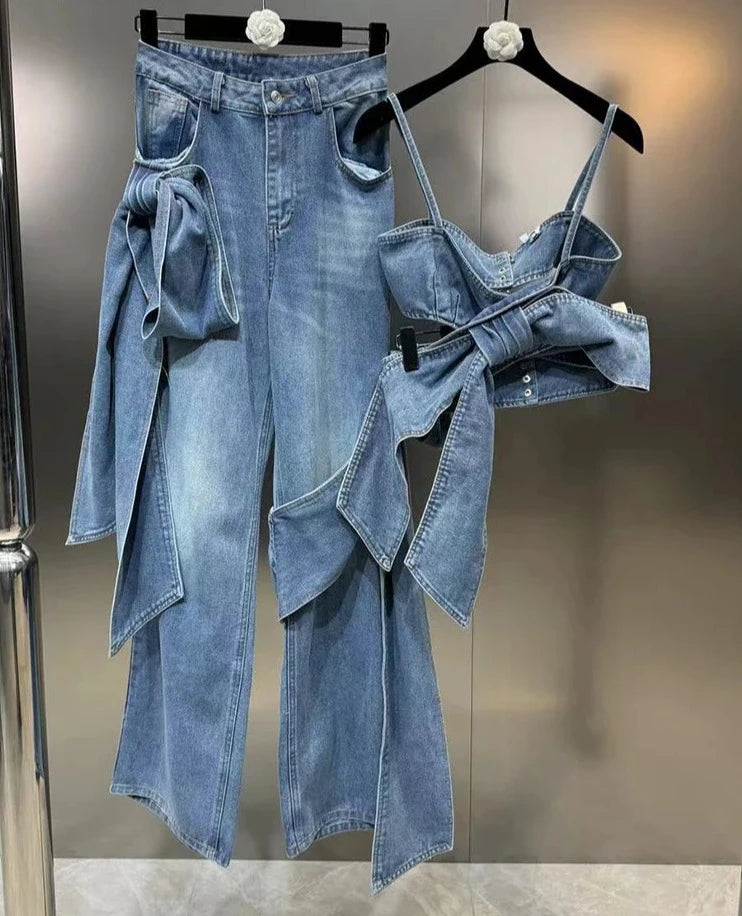 Big Bow Denim Jeans and Crop Top (Sold Separately)