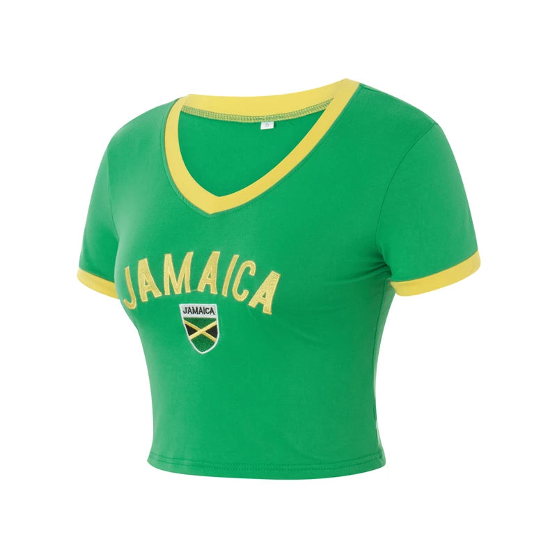 "Ya Man" Jamaican Novelty Crop Top Casual V Neck Letter Print