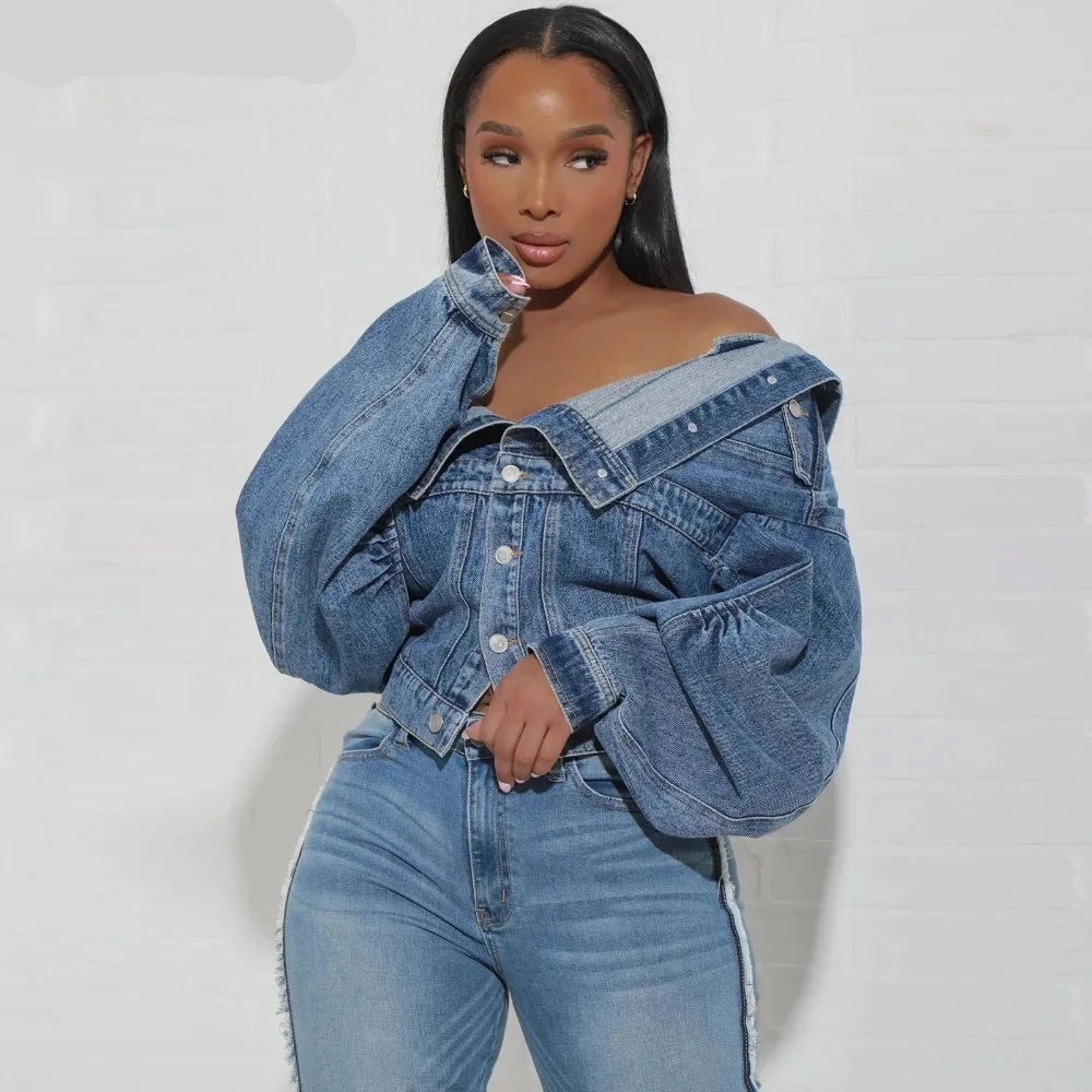 It's A Vibe Denim Off The Shoulder Jacket