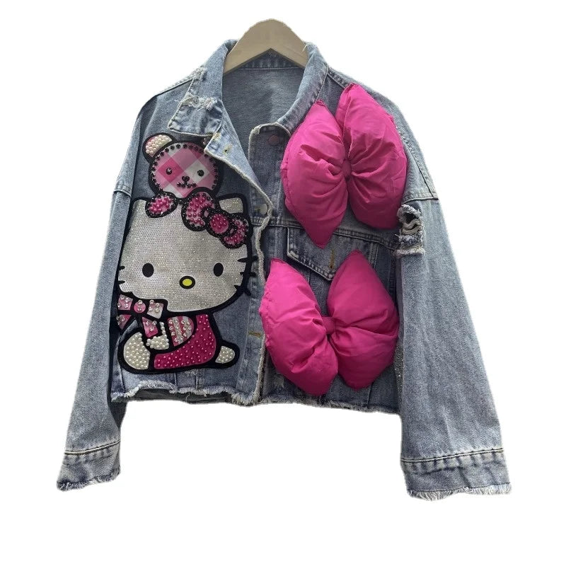 Women's Hello Kitty Cartoon Denim Jacket For Spring or Autumn