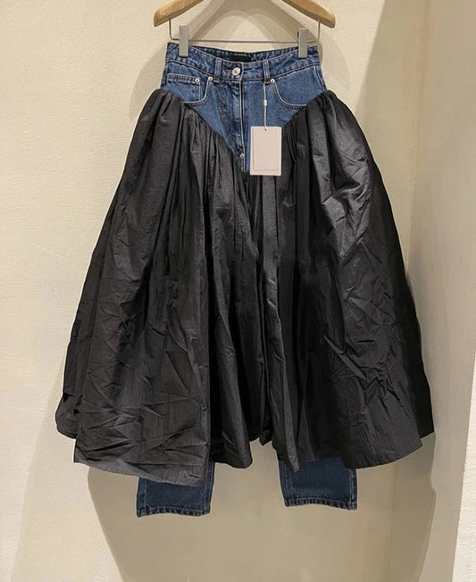 "Street Wear" Denim Jeans With Attached Black Skirt