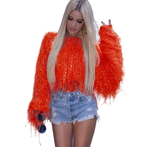 "So Chic" Women's Knitted Tassel Pullover Long Sleeve Sweater