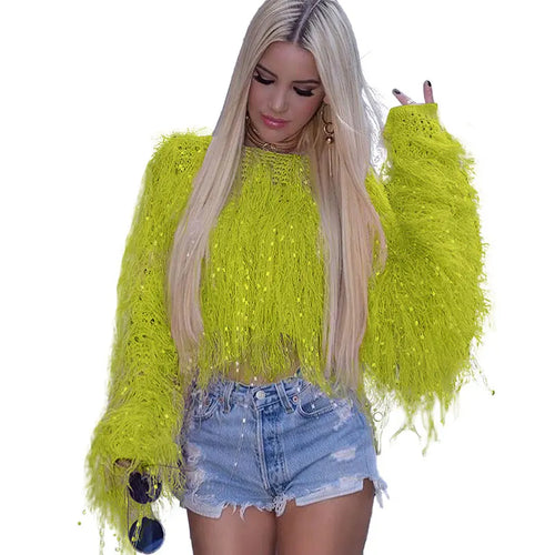 "So Chic" Women's Knitted Tassel Pullover Long Sleeve Sweater