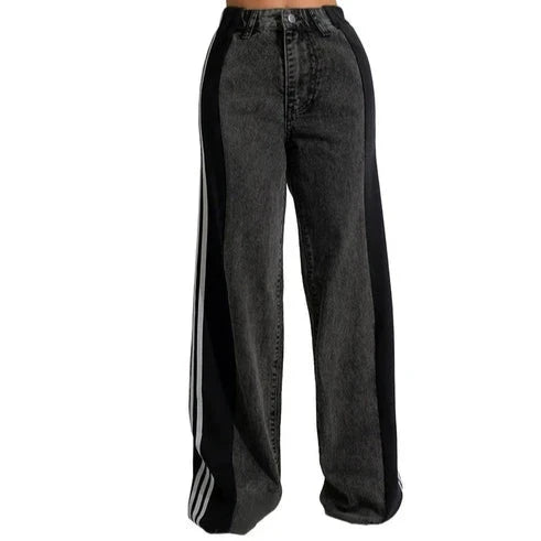 "All Day Dreaming" Side Seam Striped Wide Leg High Waist Stretch Jeans