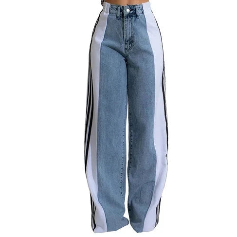 "All Day Dreaming" Side Seam Striped Wide Leg High Waist Stretch Jeans