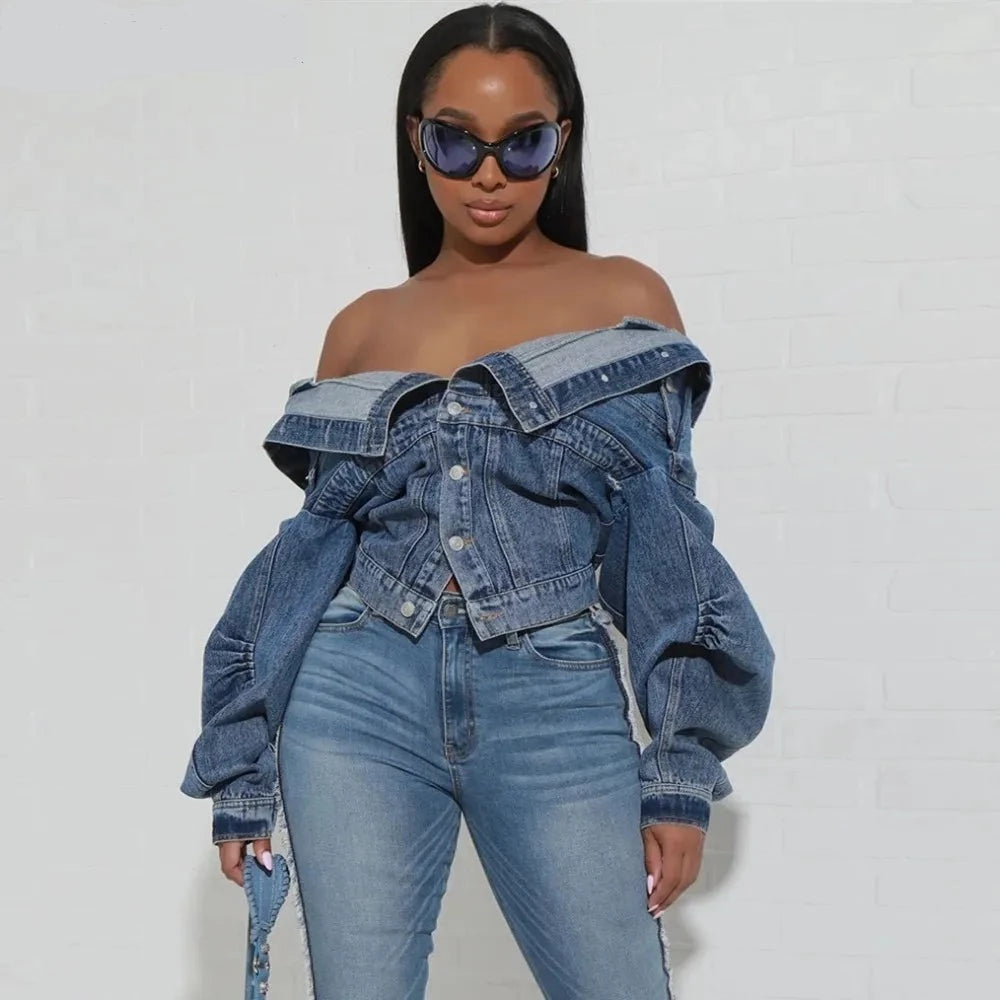 It's A Vibe Denim Off The Shoulder Jacket