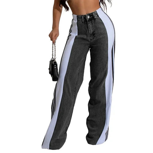 "All Day Dreaming" Side Seam Striped Wide Leg High Waist Stretch Jeans