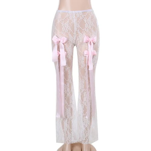 "Pretty With Bows"  Women's Sheer Slim High Waisted Lace Pants