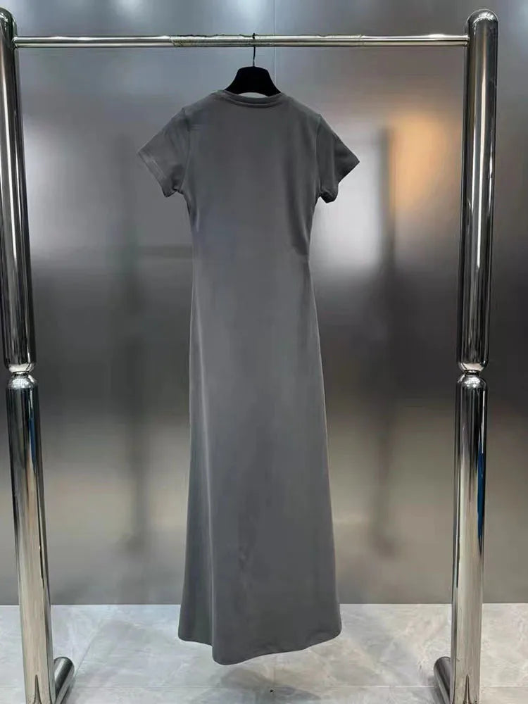 "After 5" Long T-shirt Silhouette Bow Dress With High Split