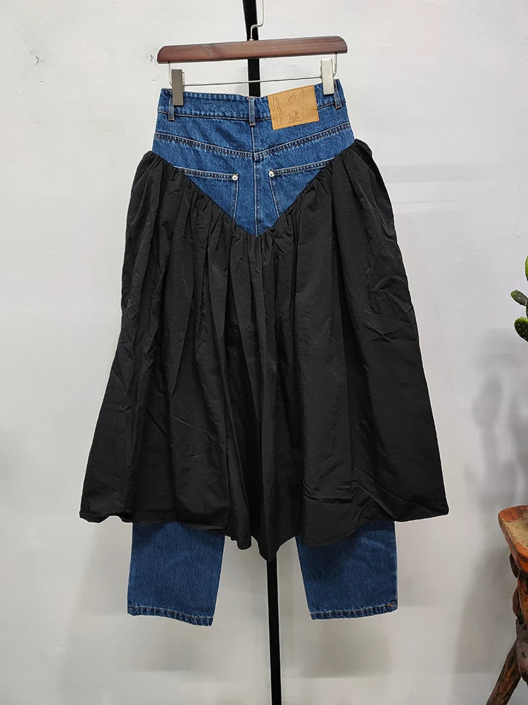 "Street Wear" Denim Jeans With Attached Black Skirt