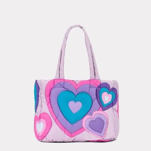 "I Heart You 2" So Cute Quilted Contrast Heart Tote