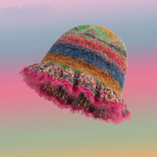 Knit Colorful Gradient Stripe Bucket Hat