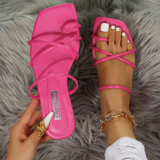 "Fashion Candy" Women's Strappy Cross Slide Sandals