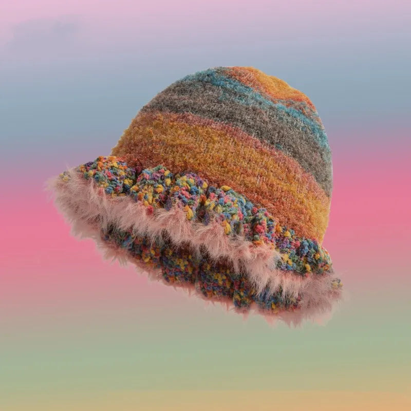 Knit Colorful Gradient Stripe Bucket Hat