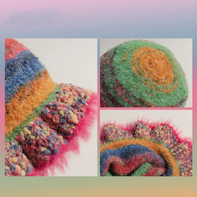 Knit Colorful Gradient Stripe Bucket Hat