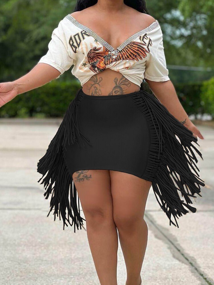 "Not Your Fringe" Sexy Women's Mini Skirt Solid Bodycon Streetwear