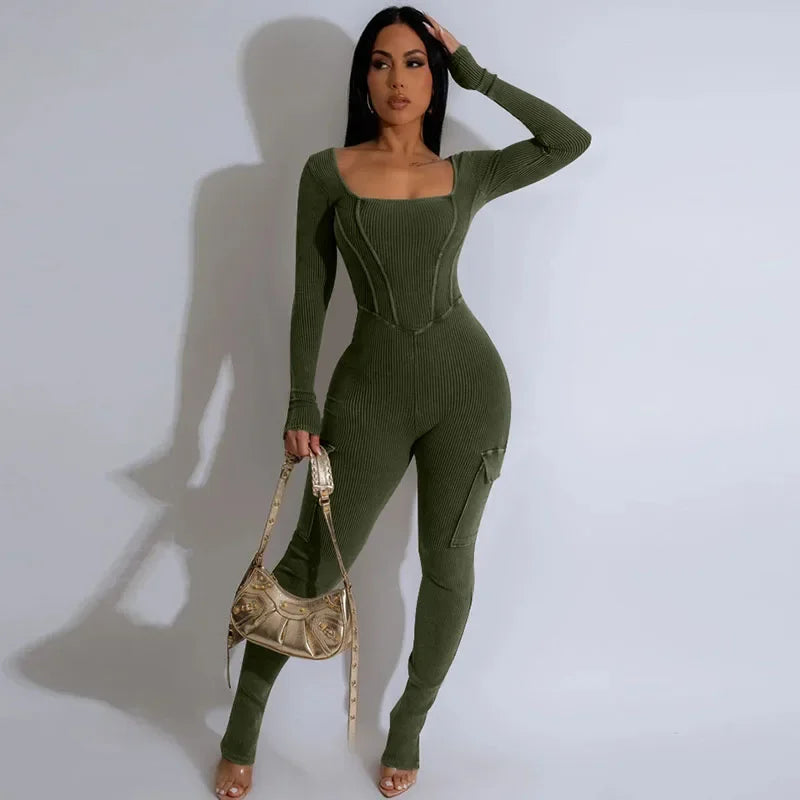 'Be mine" Knitted Ribbed Cargo Jumpsuit